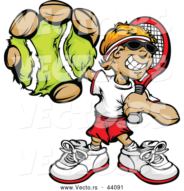 Vector of a Smiling Cartoon Tennis Player Boy Holding out a Ball