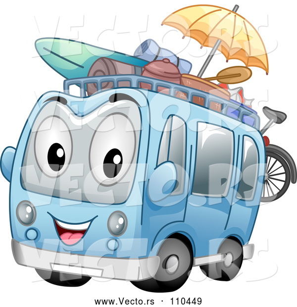 Vector of a Smiling Cartoon Tour Bus Mascot with Beach Gear