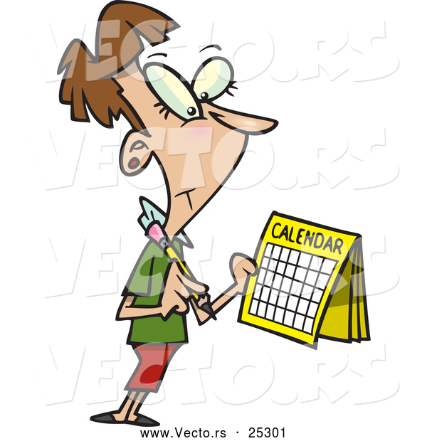 Vector of a Smiling Cartoon Woman Marking Day on a Calendar