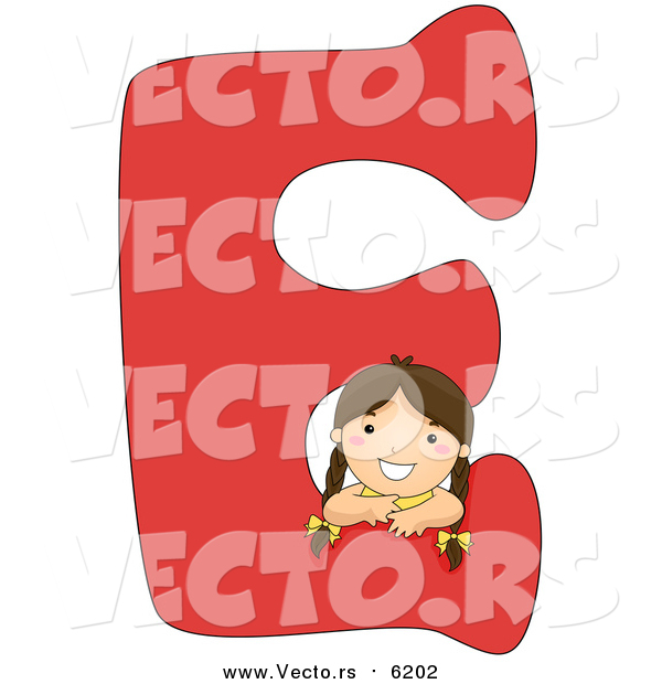 Vector of a Smiling Girl Beside Alphabet Letter E