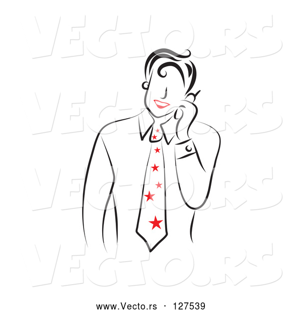 Vector of a Smiling Guy with Red Lips, Talking on a Phone - Version 4