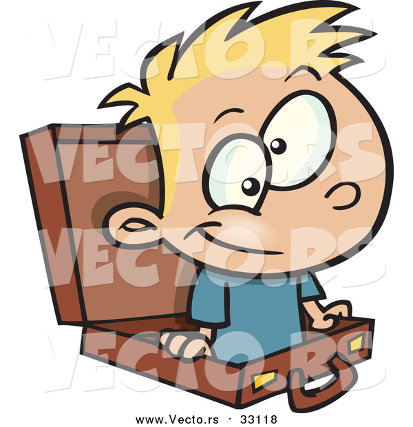 Vector of a Smiling Prodigy Boy Rising from a Briefcase - Cartoon Style