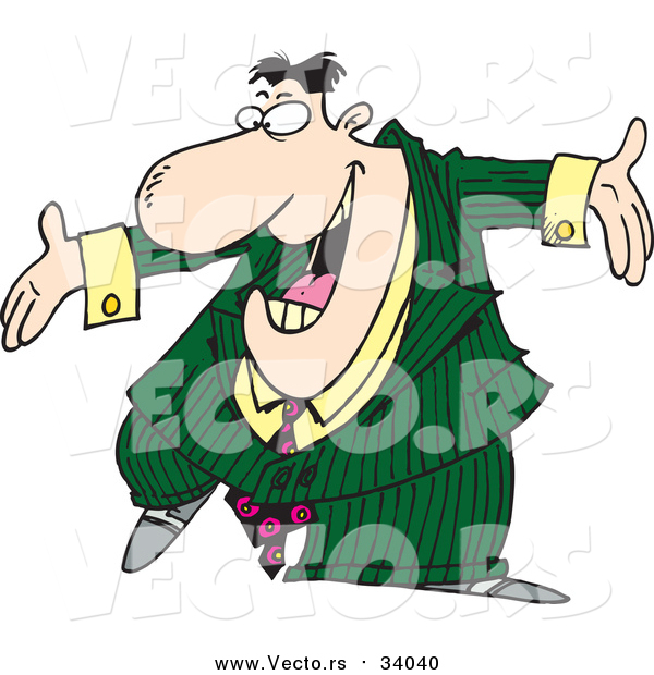 Vector of a Smiling Salesman Wearing a Green Suit - Cartoon Style