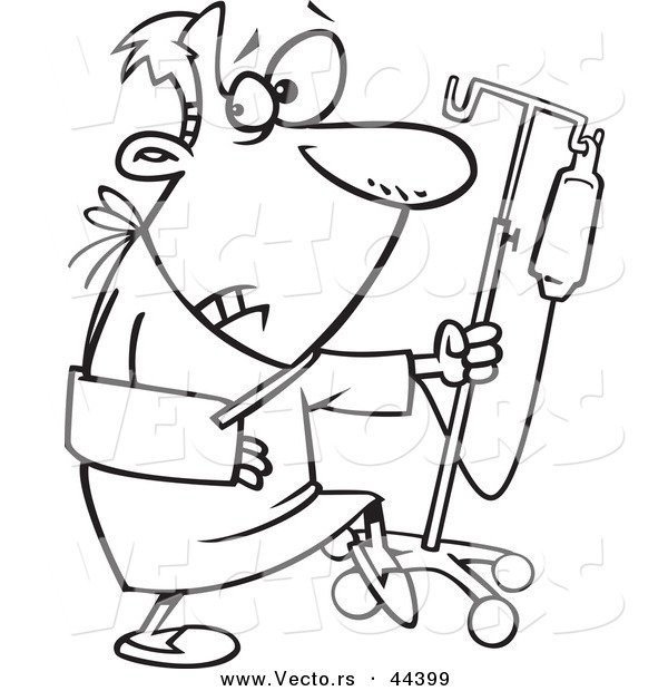 Vector of a Sneaky Cartoon Man Trying to Escape the Hospital - Coloring Page Outline