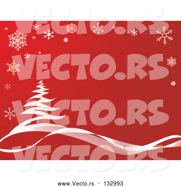 Vector of a Snow Flocked Tree in the Winter, Red Tones