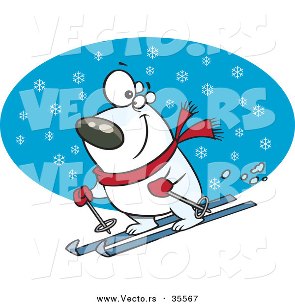 Vector of a Snow Skiing Cartoon Polar Bear