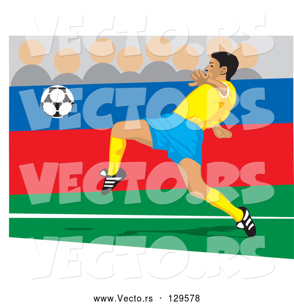 Vector of a Soccer Player Man Kicking a Ball During a Game