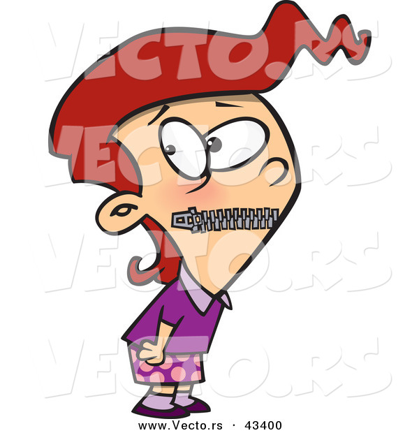 Vector of a Speachless Cartoon Girl with Her Mouth Zipped Shut