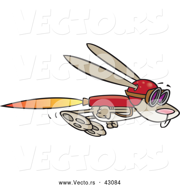 Vector of a Speedy Cartoon Rabbit Flying with a Super Fast Rocket Jet Pack