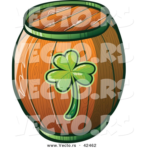Vector of a St. Patrick's Day Beer Keg with Clover Printed on Side of Wood