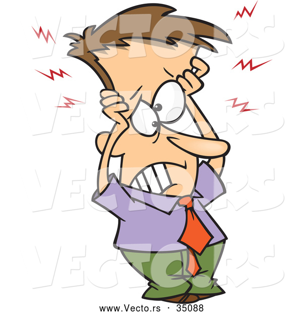 Vector of a Stressed Cartoon Businessman Holding His Overloaded Head