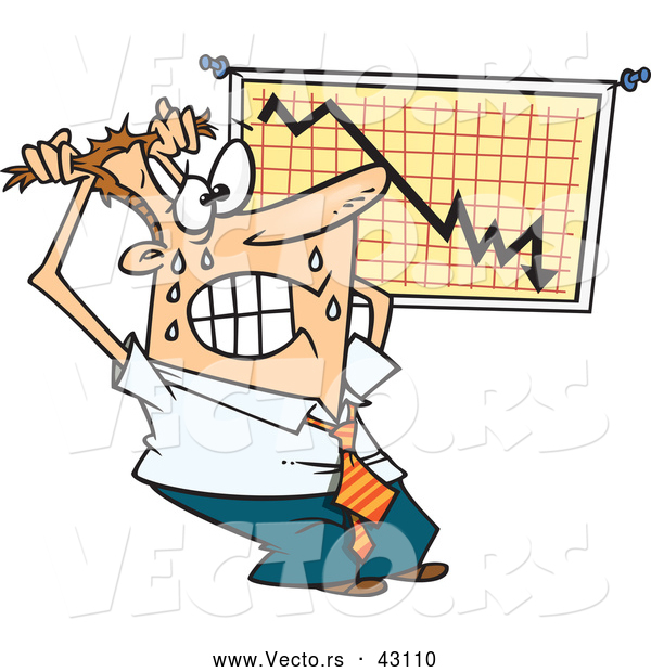 Vector of a Stressed Cartoon Businessman Noticing Recession on His Chart