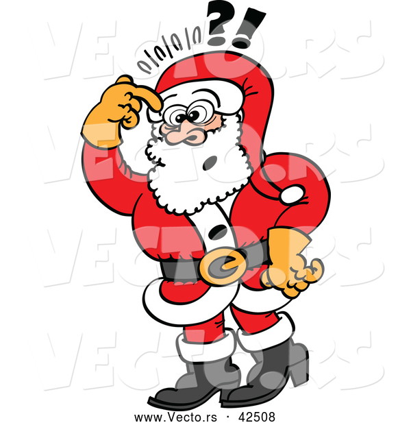 Vector of a Stressed Cartoon Santa Thinking While Scratching His Head