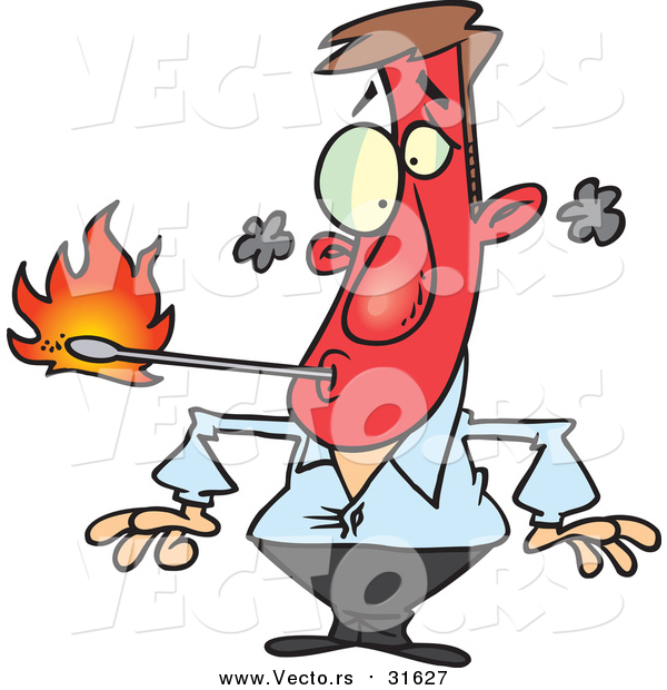Vector of a Stressed Man About to Get Burned by a Lit Match - Conceptual Cartoon Design