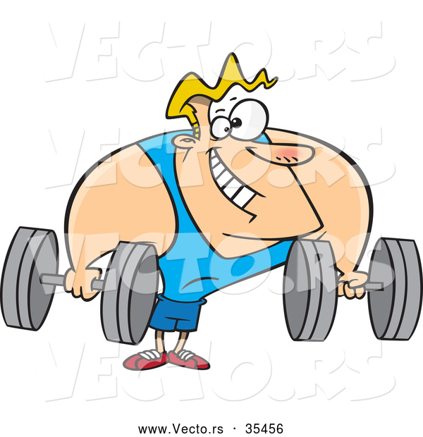 Vector of a Strong Cartoon Body Builder Lifting Heavy Dumbbells