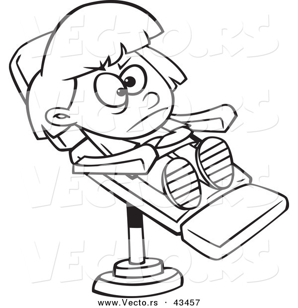 Vector of a Stubborn Cartoon Girl in a Dentist Chair - Coloring Page Outline