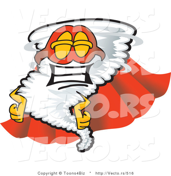 Vector of a Super Cartoon Tornado Wearing a Red Cape and Mask
