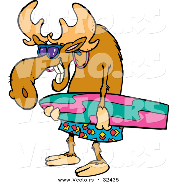 Vector of a Surfer Moose Carrying a Board