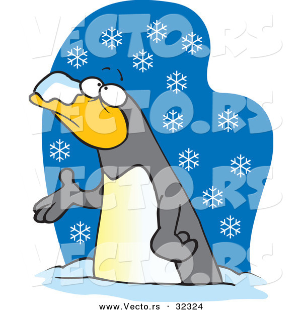 Vector of a Surprised Cartoon Penguin Noticing Early Snowfall