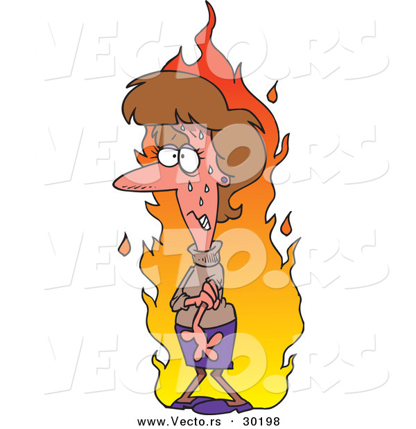 Vector of a Sweating Cartoon Lady Having a Hot Flash