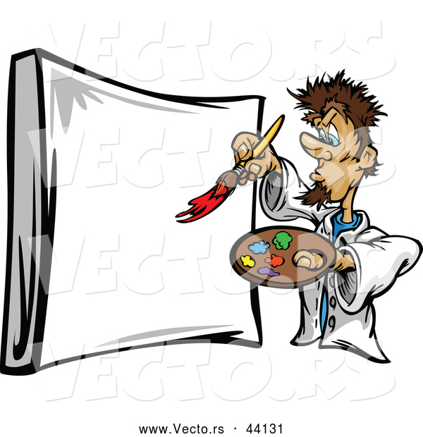 Vector of a Talented Cartoon Male Artist Painting a Blank Sign