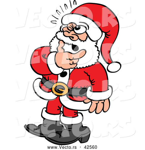 Vector of a Thinking Cartoon Santa Rubbing His Beard