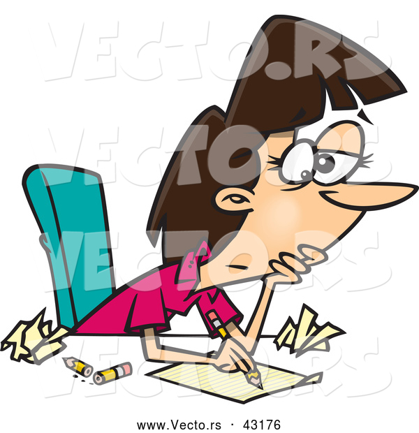 Vector of a Tired Cartoon Girl with Writers Block