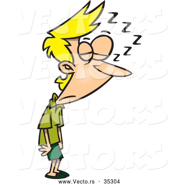 Vector of a Tired Cartoon Woman Sleeping While Standing