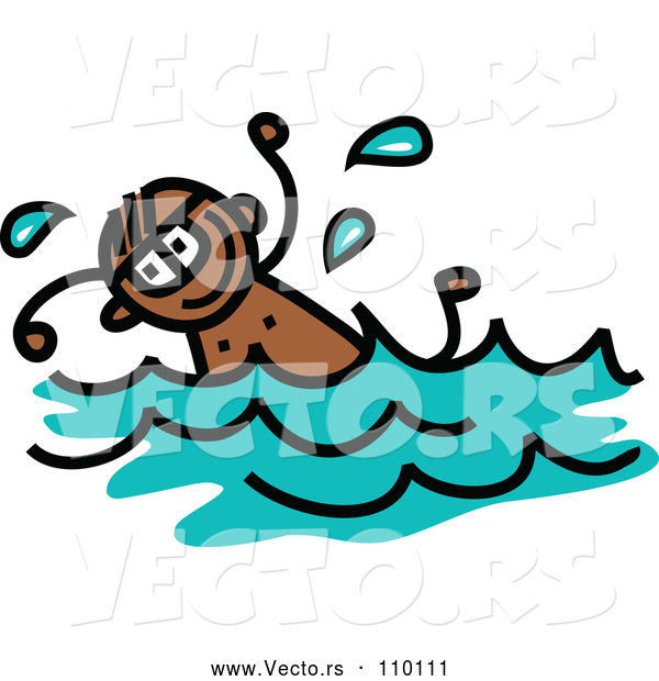 Vector of a Toddler Black Boy Swimming