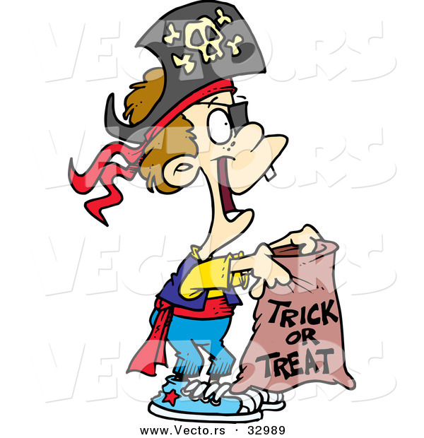 Vector of a Trick-or-Treating Cartoon Pirate Boy on Halloween