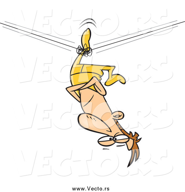 Vector of a Unbalanced White Male Tight Rope Walker Stuck Upside down
