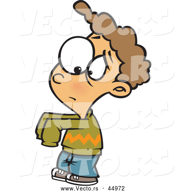 Vector of a Upset Cartoon Boy Wearing an Ugly Sweater That's Oversized