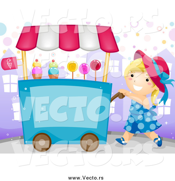 Vector of a Vendor Girl Pushing a Candy Cart