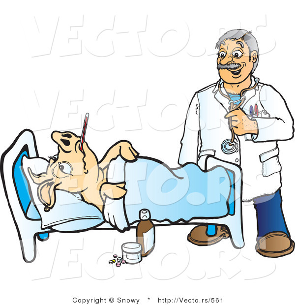 Vector of a Veterinarian Helping Sick Pig Laying in a Medical Bed
