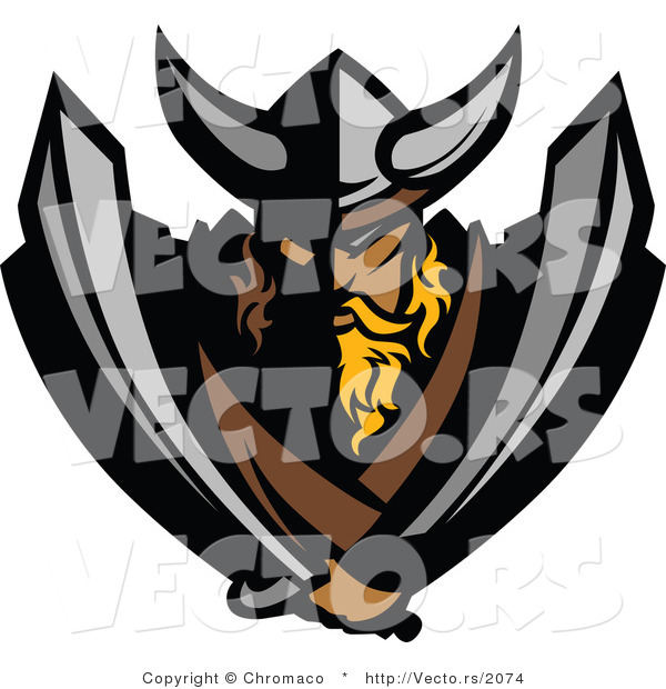 Vector of a Viking Warrior Mascot Armed with Two Swords
