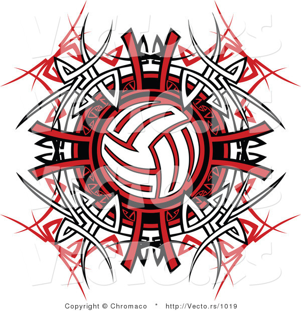 Vector of a Volleyball over Tribal Design