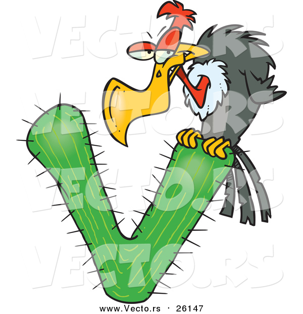 Vector of a Vulture on a Letter V Cactus