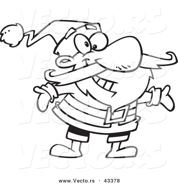 Vector of a Welcoming Cartoon Santa Standing with Open Arms - Coloring Page Outline