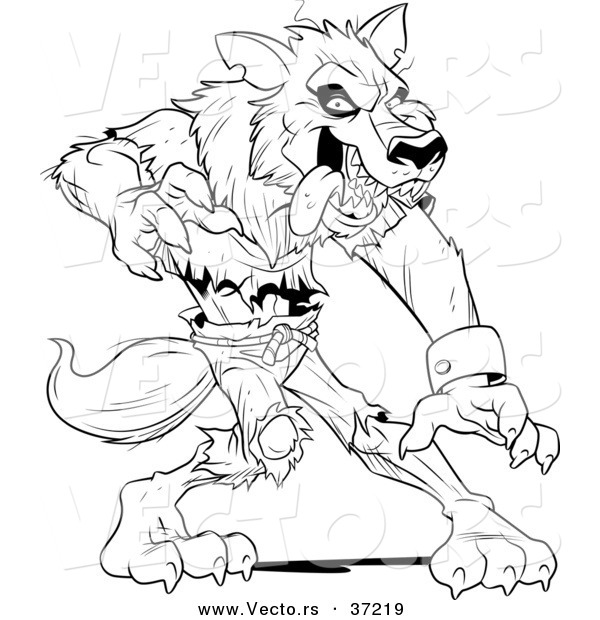 Vector of a Werewolf Standing Aggressively - Black and White Art