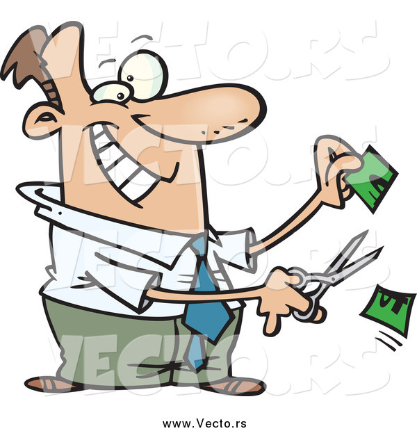 Vector of a White Business Man Cutting Money in Half