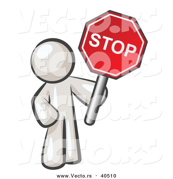Vector of a White Man Holding a Red Stop Sign