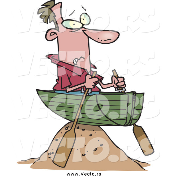 Vector of a White Man in a Boat on a Sandy Hill, Left High and Dry