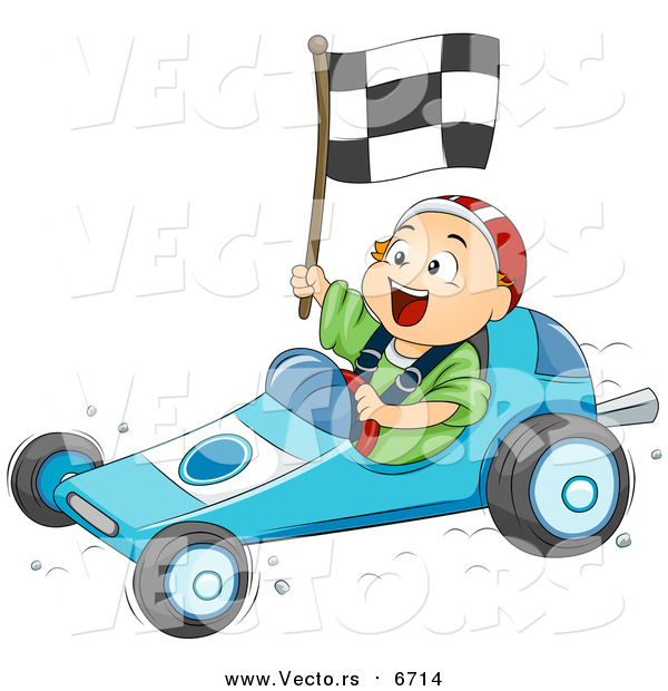 Vector of a White Toddler Boy Driving a Go Kart