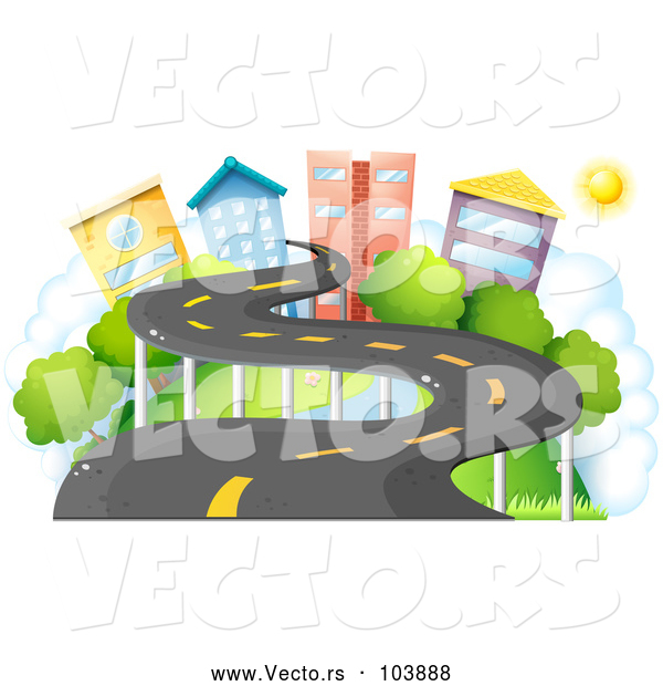 Vector of a Winding Road to a Small City Town