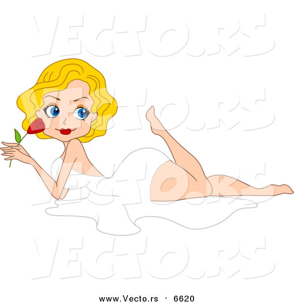 Vector of a Woman in a White Dress, Holding a Rose