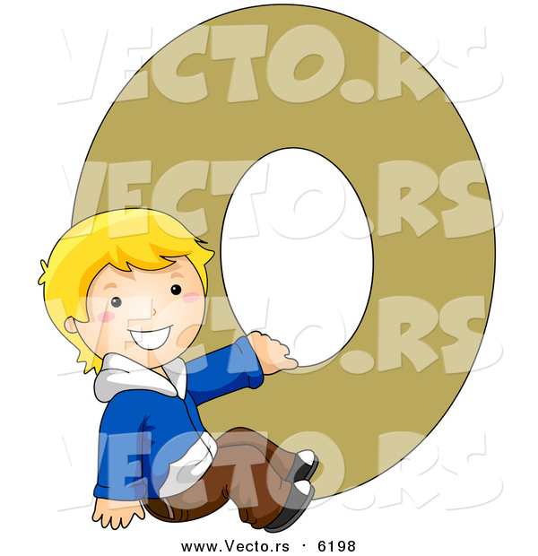Vector of a Young Boy Beside Alphabet Letter O