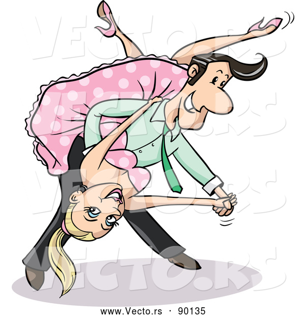 Vector of a Young Cartoon Woman and Man Happily Dancing Together