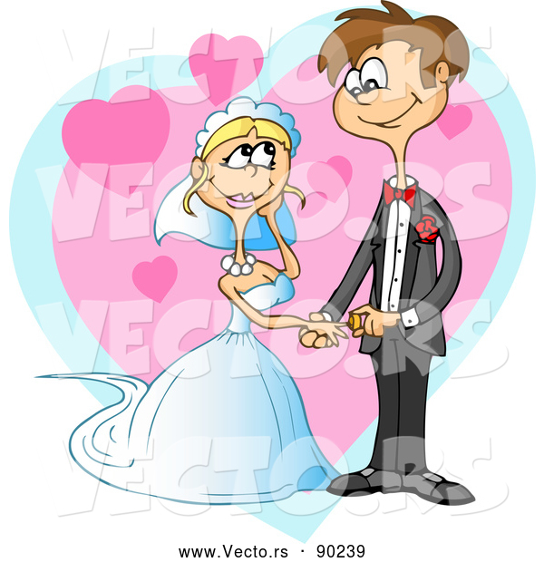 Vector of a Young Happy White Couple Getting Married - Cartoon