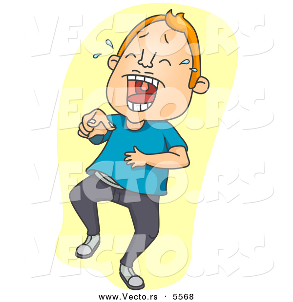 Vector of a Young Man Laughing While Pointing - Cartoon Style