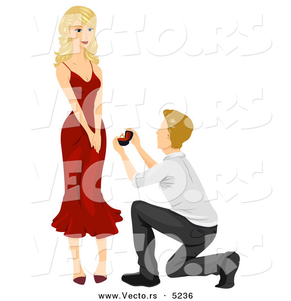 Vector of a Young Man Looking up at His Girlfriend While Proposing on His Knee with a Ring